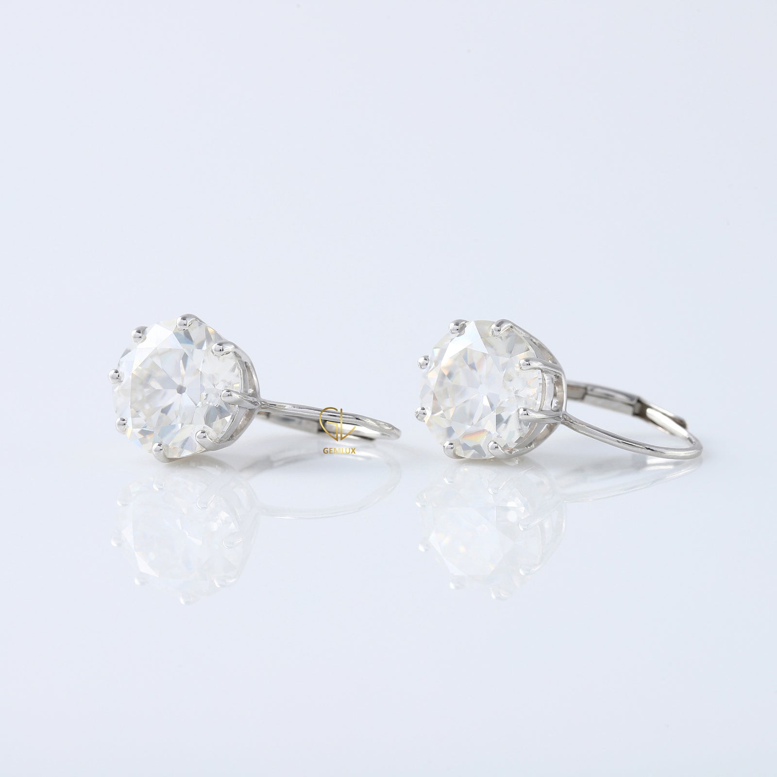 Old European Round Cut Moissanite Drop Earrings