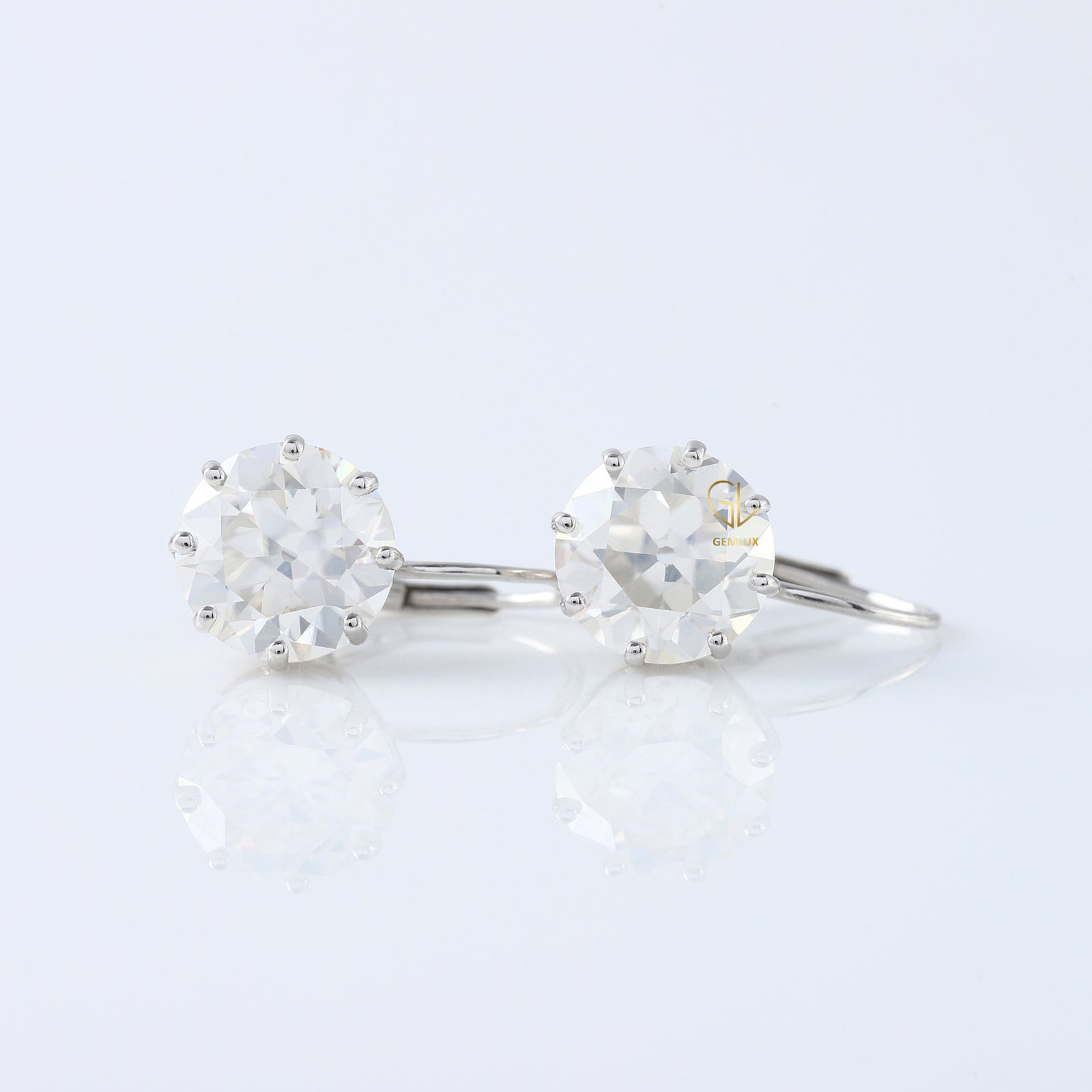 Old European Round Cut Moissanite Drop Earrings