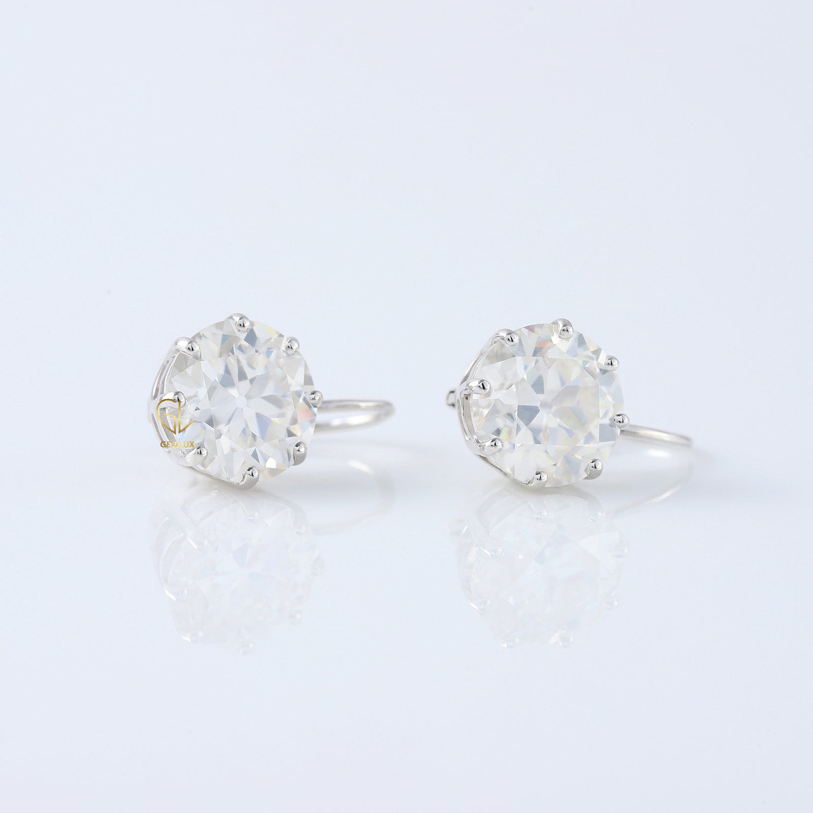 Old European Round Cut Moissanite Drop Earrings
