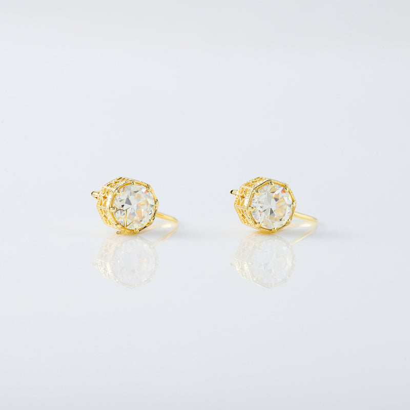 Vintage Inspired Old European Round Cut Moissanite Earrings