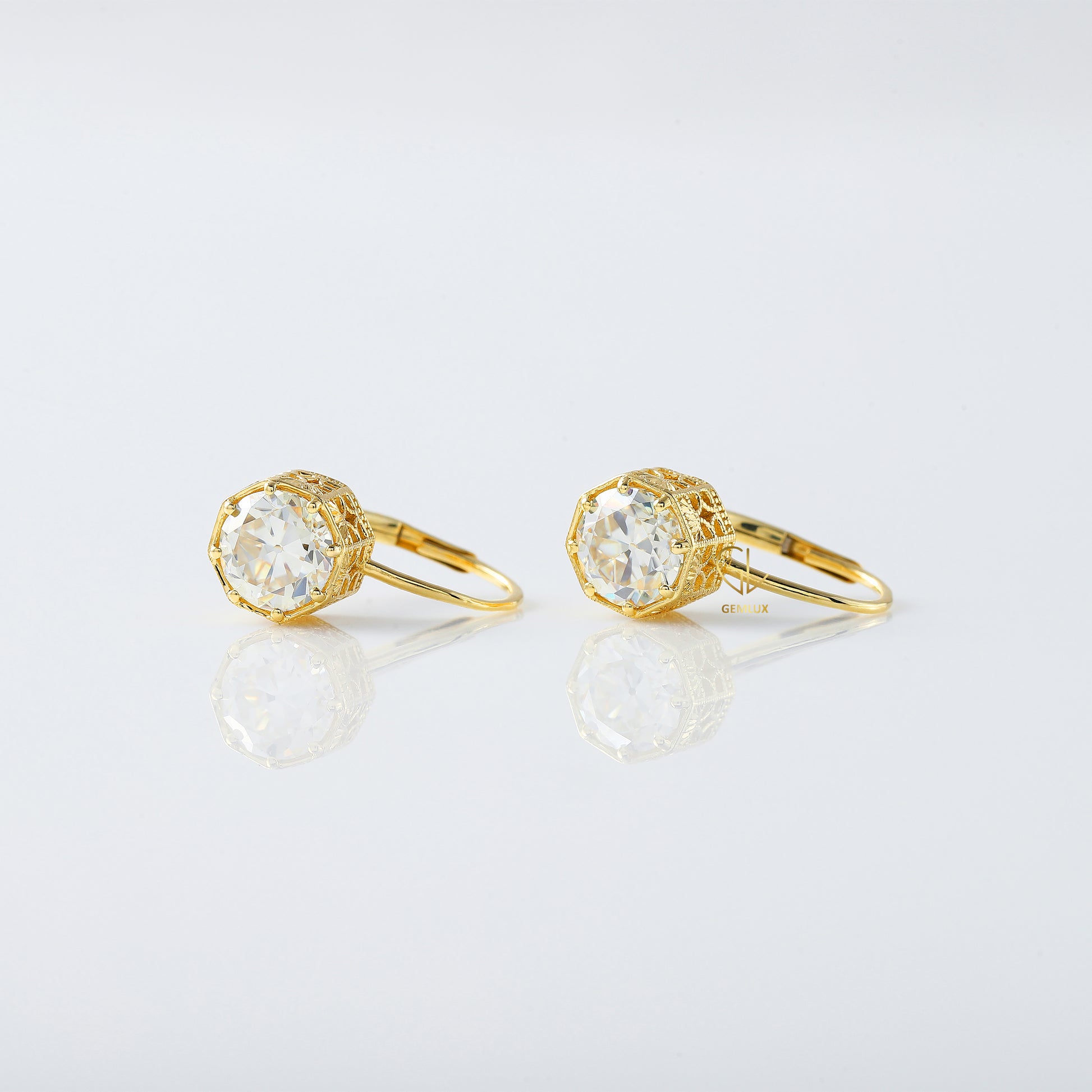 Old European Round Cut Lab Grown Art Deco Earrings