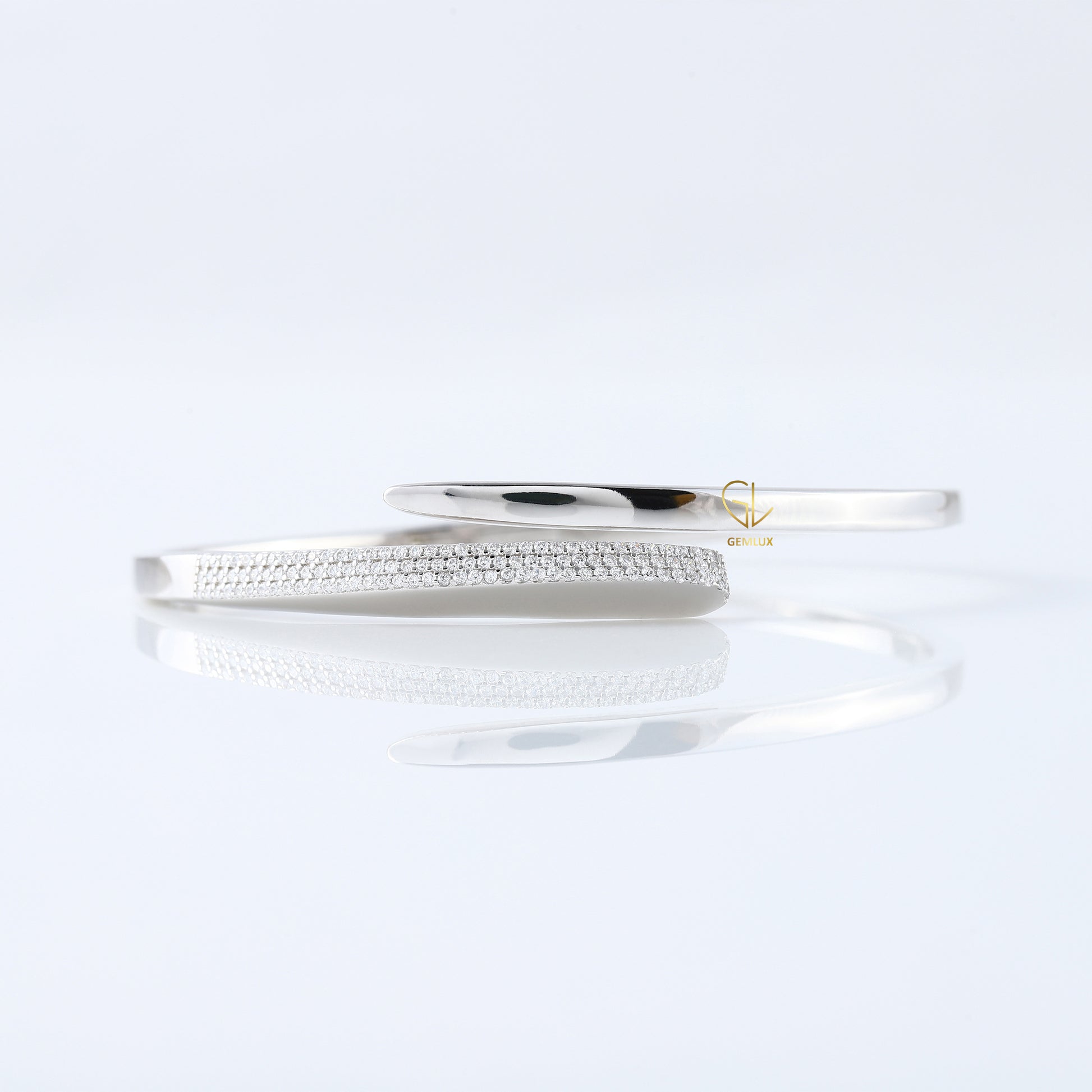 Open Cuff Bypass Moissanite Bangle Bracelet