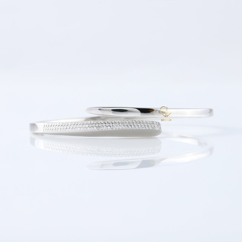 Open Cuff Bypass Moissanite Bangle Bracelet