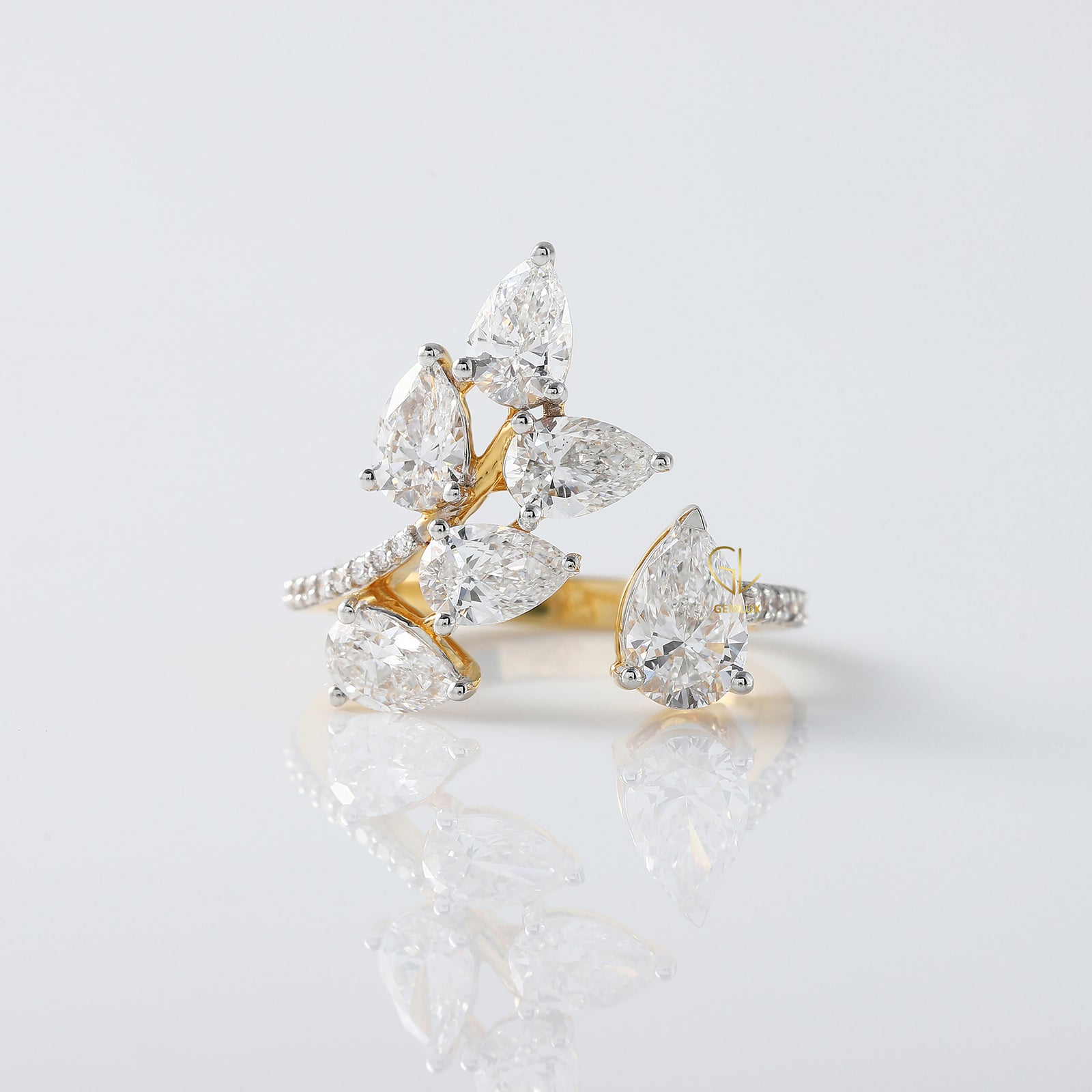 Open Cuff Lab Grown Diamond Leaf Design Ring
