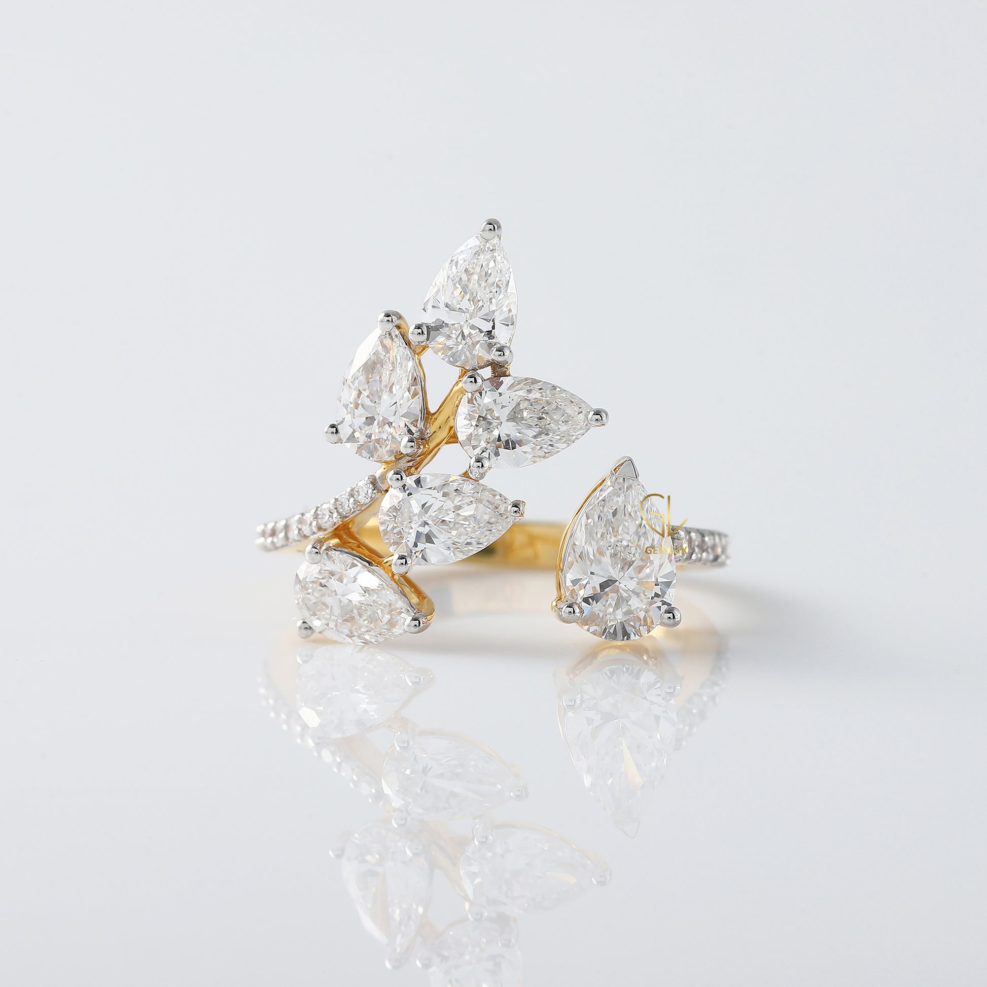Open Cuff Lab Grown Diamond Leaf Design Ring