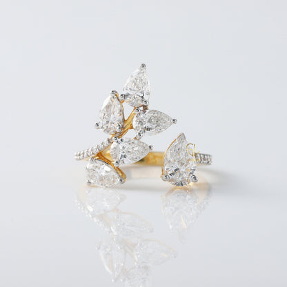 Open Cuff Lab Grown Diamond Leaf Design Ring