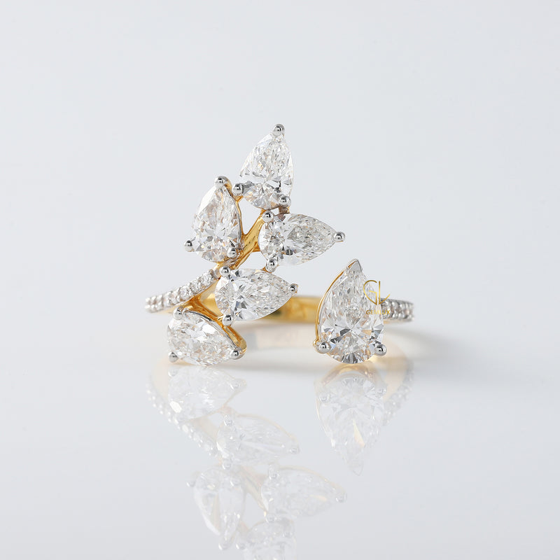 Open Cuff Lab Grown Diamond Leaf Design Ring
