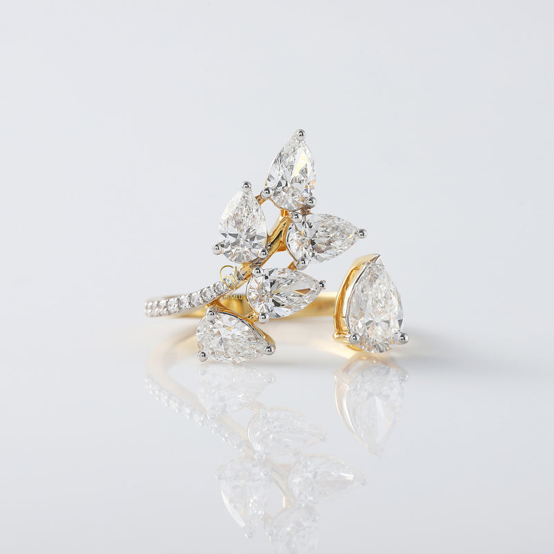 Open Cuff Lab Grown Diamond Leaf Design Ring