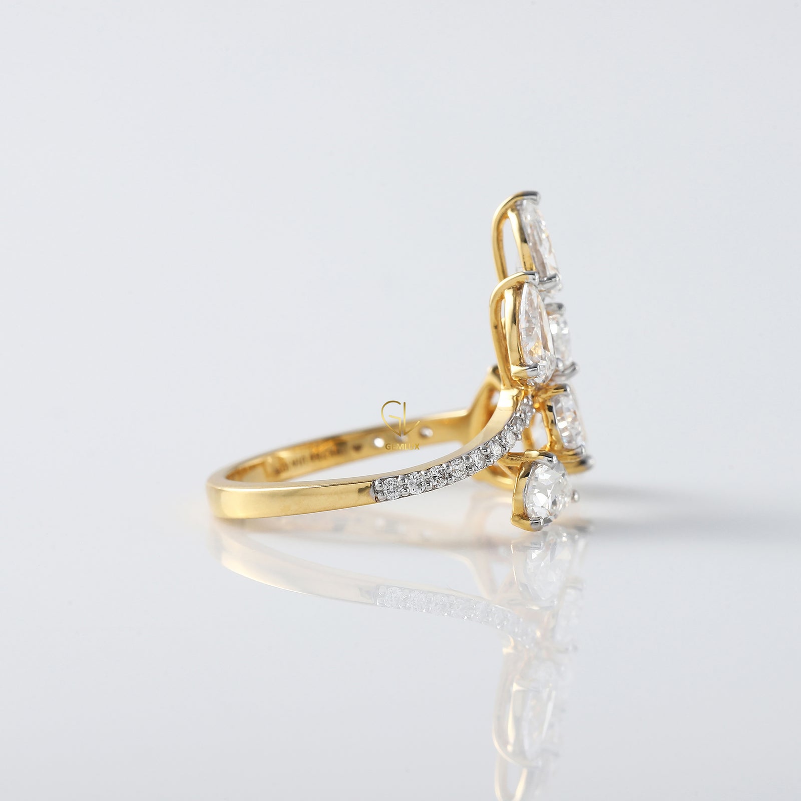 Open Cuff Lab Grown Diamond Leaf Design Ring