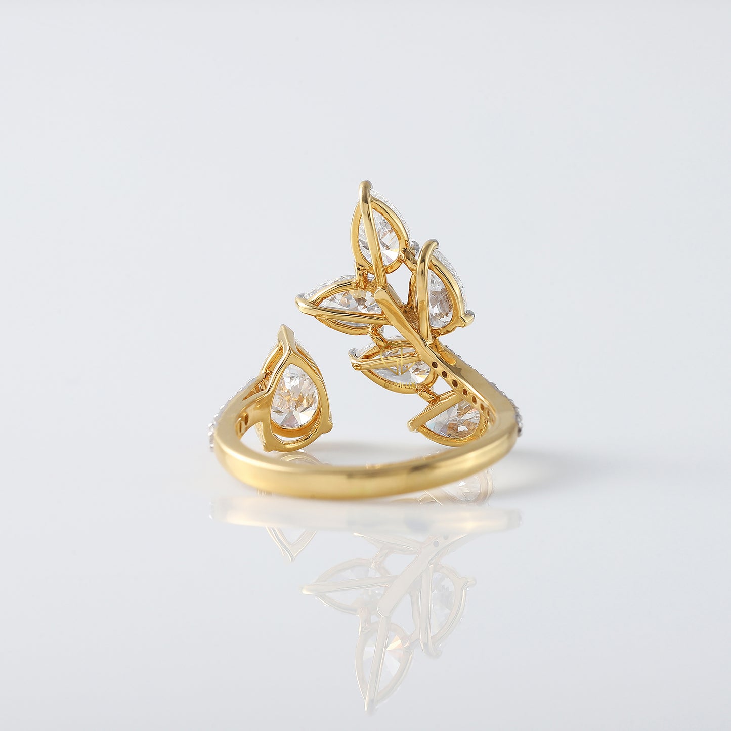 Open Cuff Lab Grown Diamond Leaf Design Ring