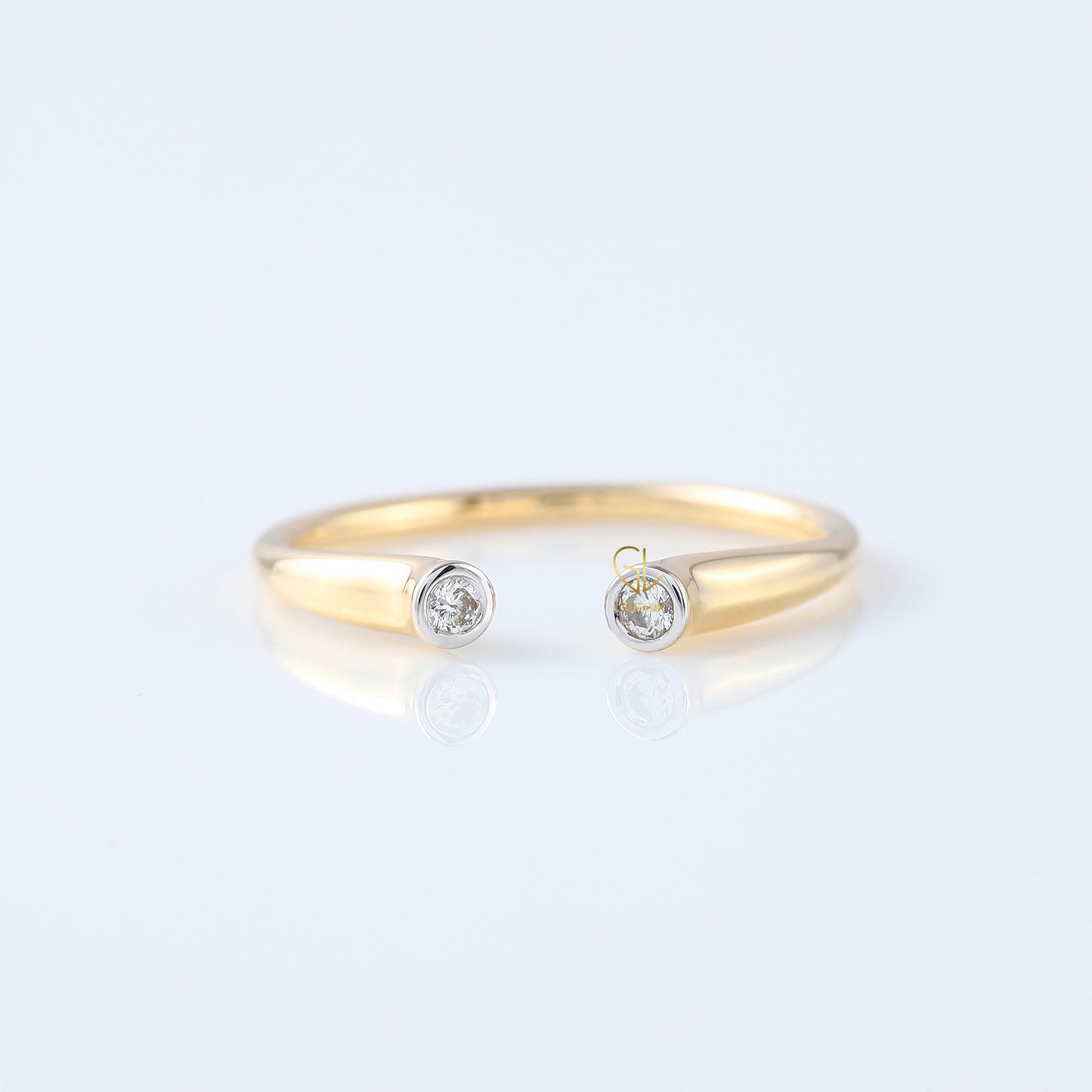 Open Cuff Lab Grown Two Stone Bezel Set Adjustable Band