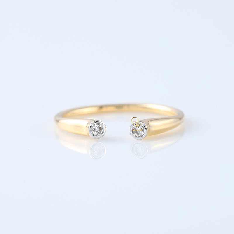 Open Cuff Lab Grown Two Stone Bezel Set Adjustable Band