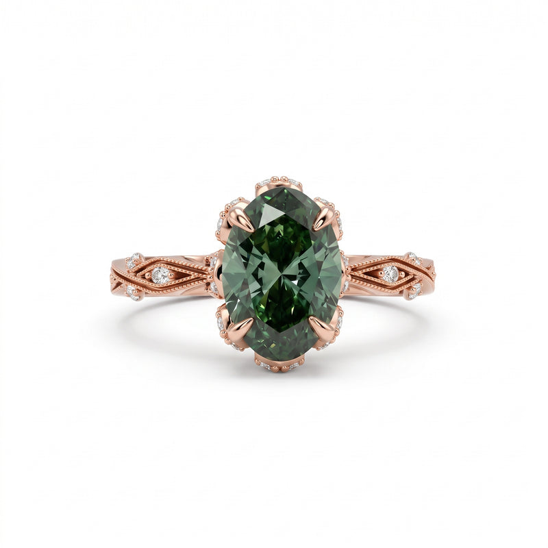 Oval Cut Green Lab Grown Diamond Engagement Ring