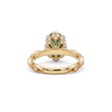 Fancy green oval lab-grown diamond engagement ring with vintage leaf-and-vine band