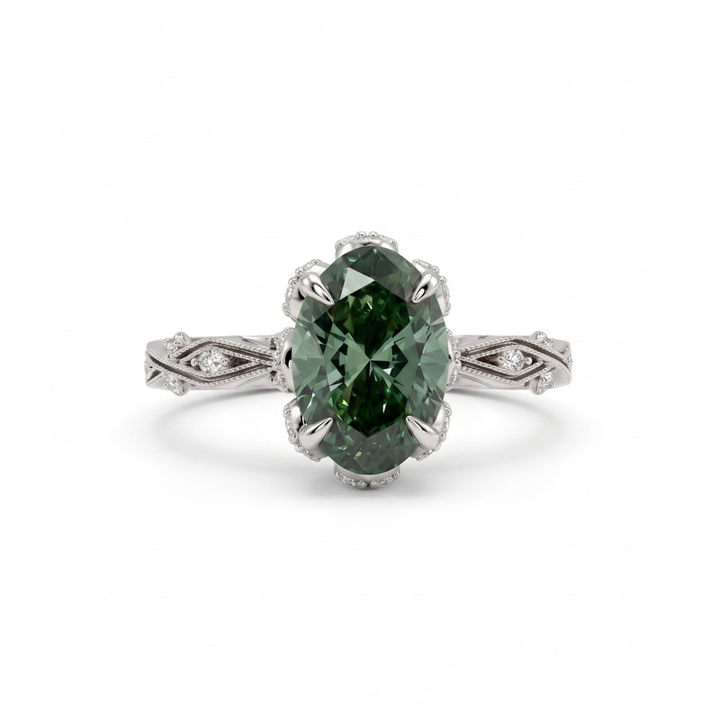 Oval Cut Green Lab Grown Diamond Engagement Ring