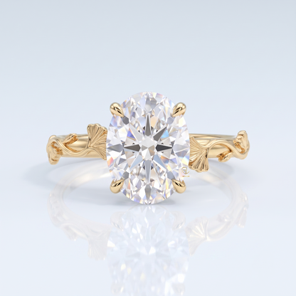 Oval Cut Lab Grown Diamond Ginkgo Leaf Engagement Ring