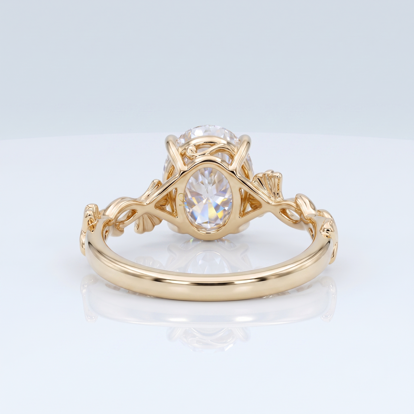 Oval Cut Lab Grown Diamond Ginkgo Leaf Engagement Ring