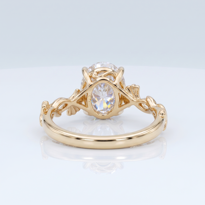Oval Cut Lab Grown Diamond Ginkgo Leaf Engagement Ring