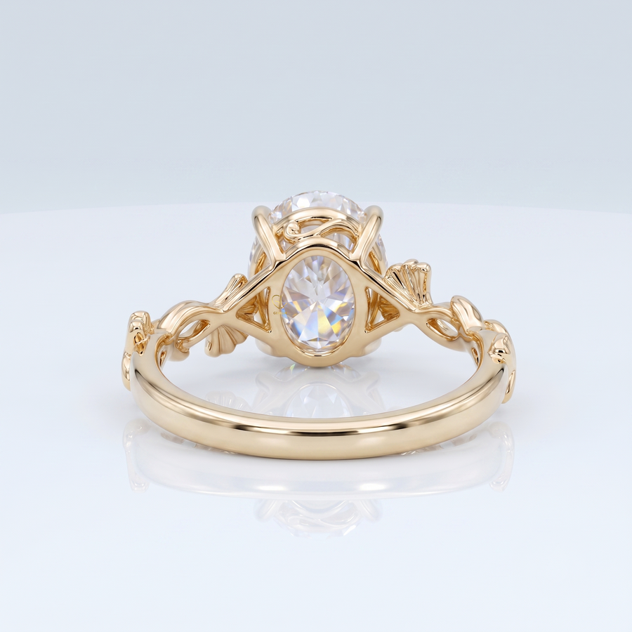Oval Cut Lab Grown Diamond Ginkgo Leaf Engagement Ring