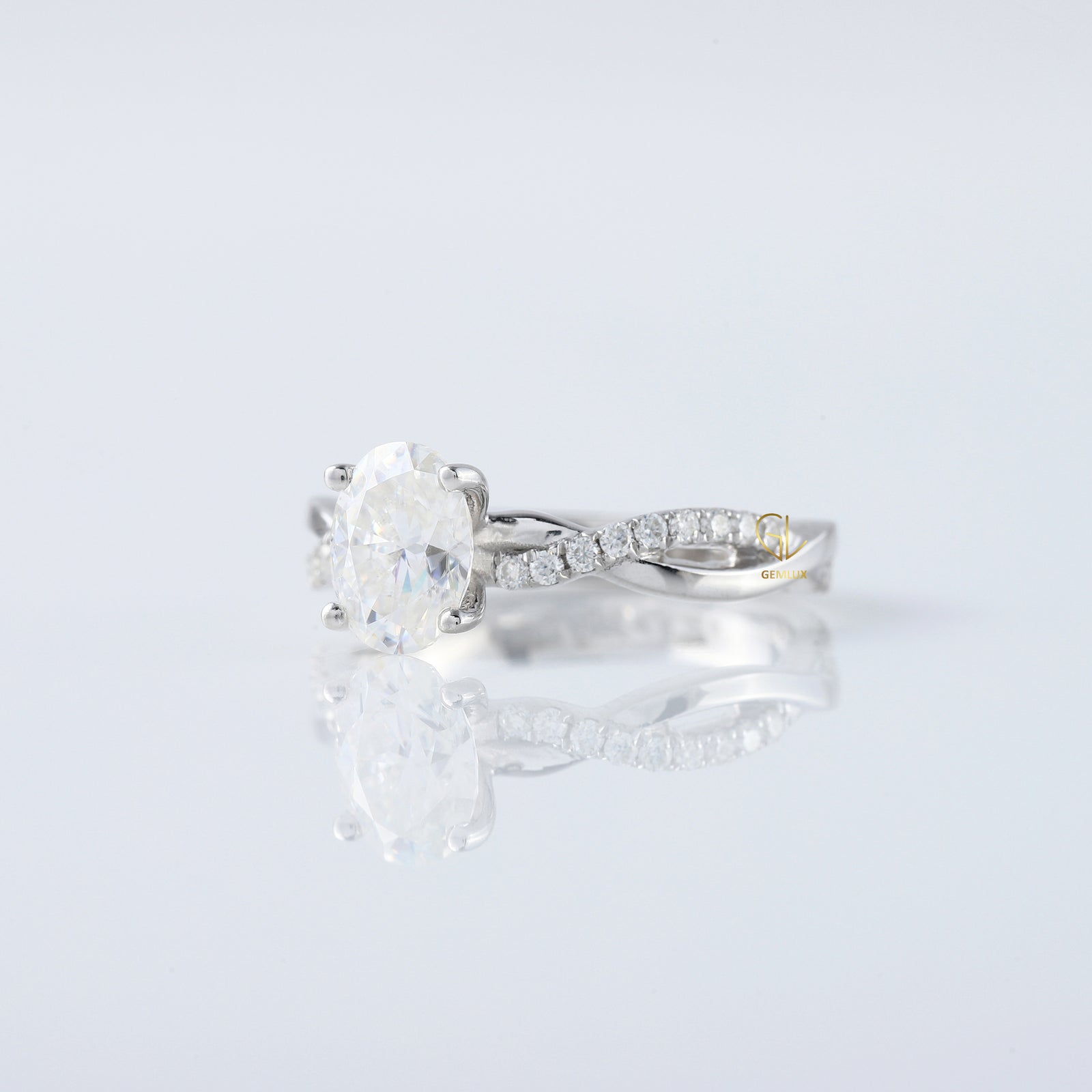 Oval Cut Lab Grown Twisted Accent Engagement Ring