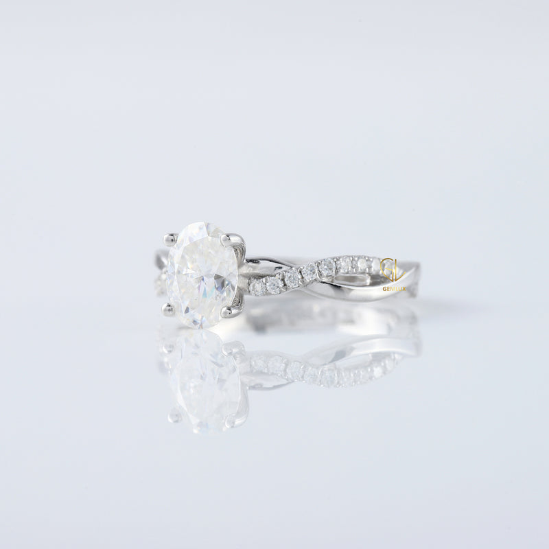 Oval Cut Lab Grown Twisted Accent Engagement Ring