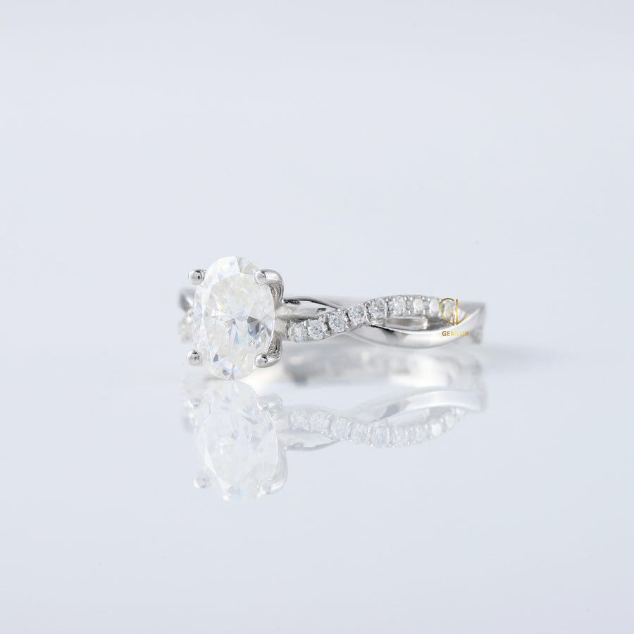 Oval Cut Lab Grown Twisted Accent Engagement Ring