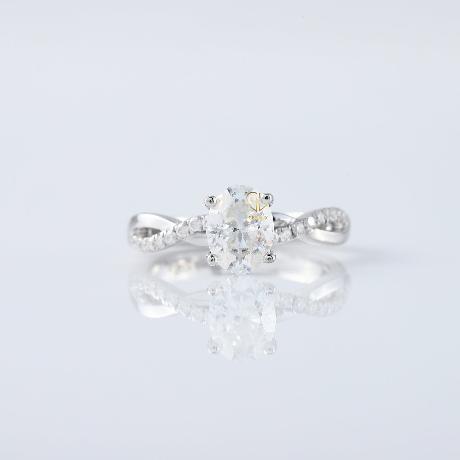 Oval Cut Lab Grown Twisted Accent Engagement Ring