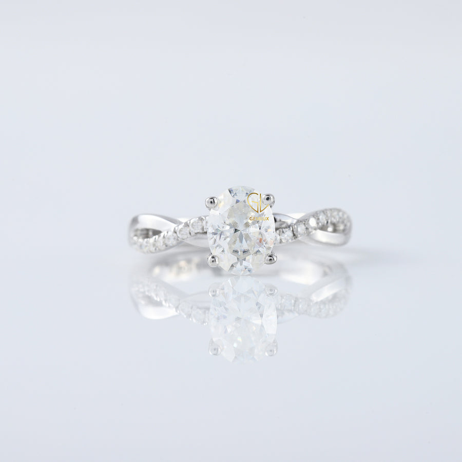 Oval Cut Lab Grown Twisted Accent Engagement Ring
