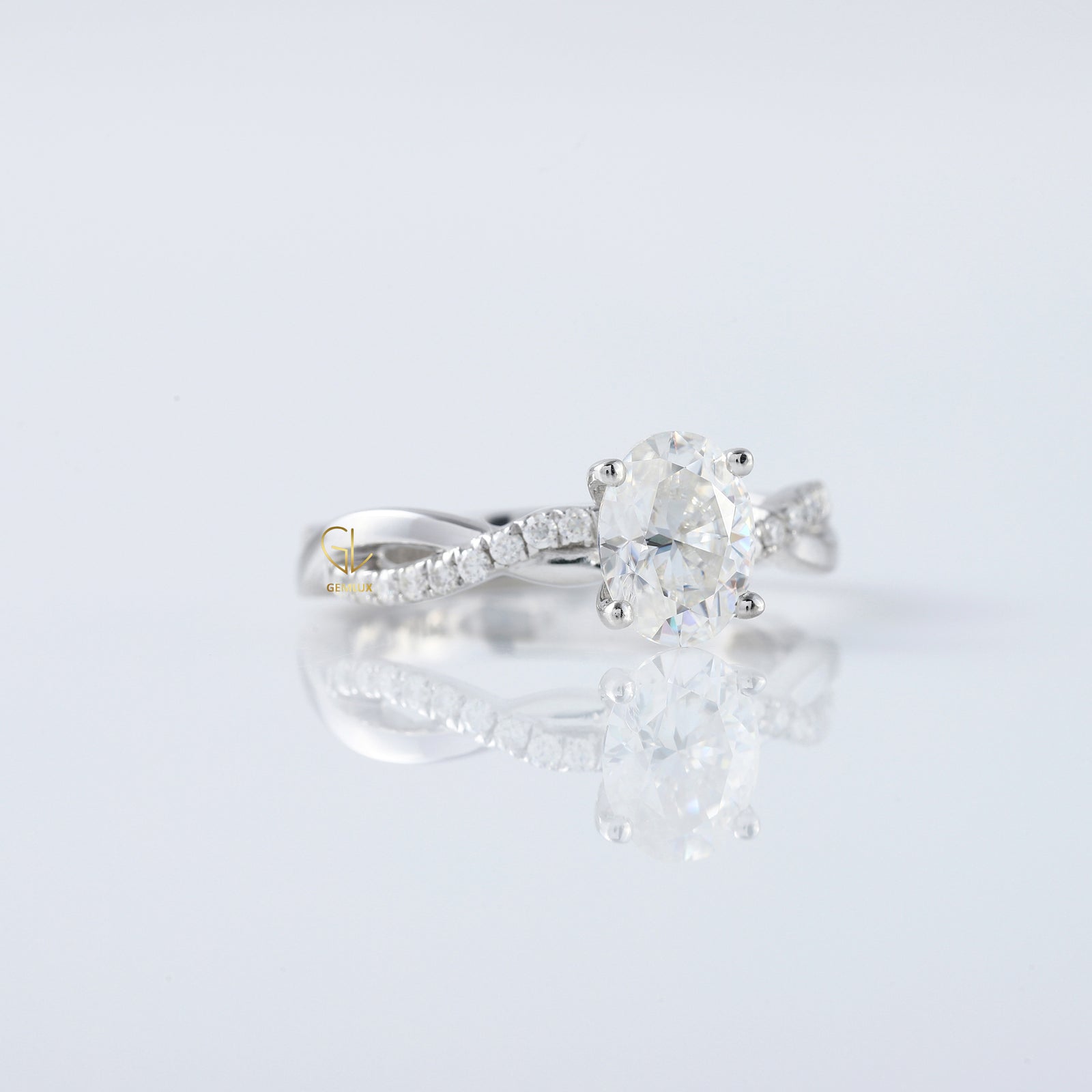 Oval Cut Lab Grown Twisted Accent Engagement Ring