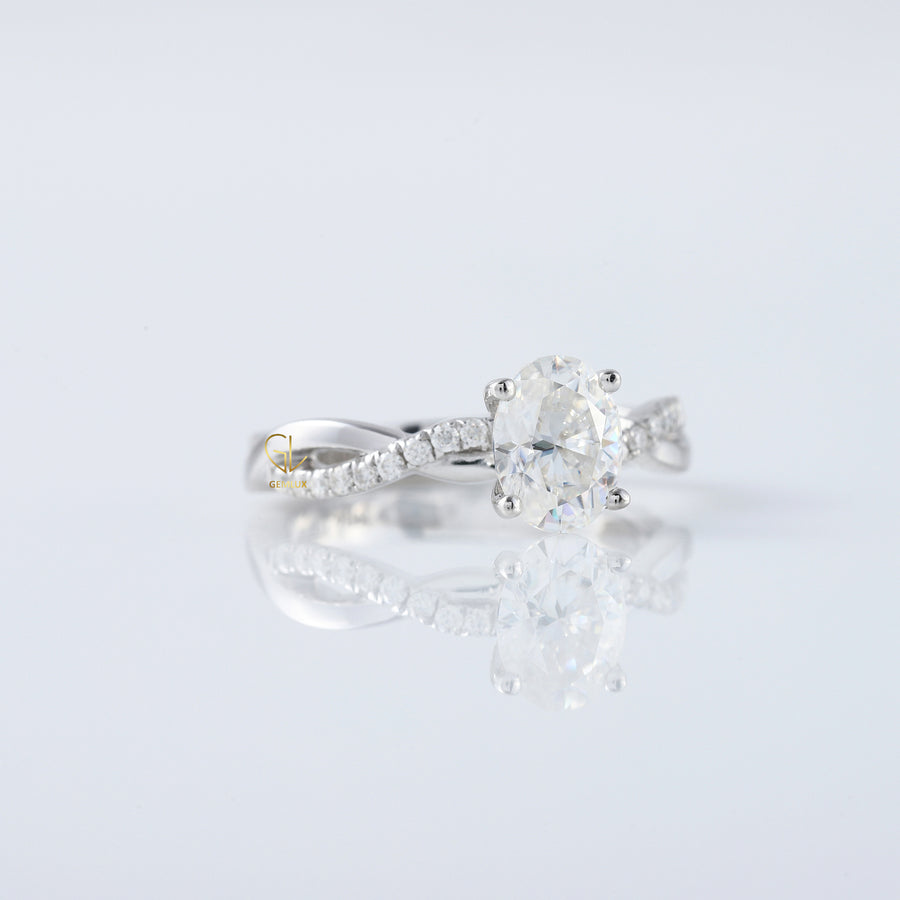 Oval Cut Lab Grown Twisted Accent Engagement Ring