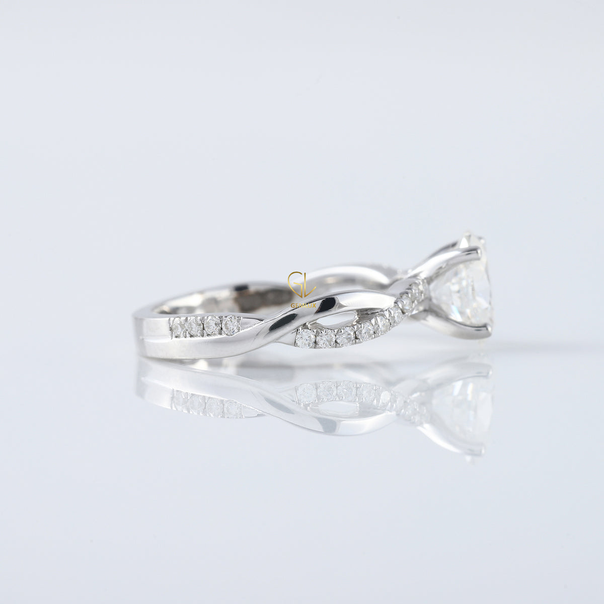 Oval Cut Lab Grown Twisted Accent Engagement Ring