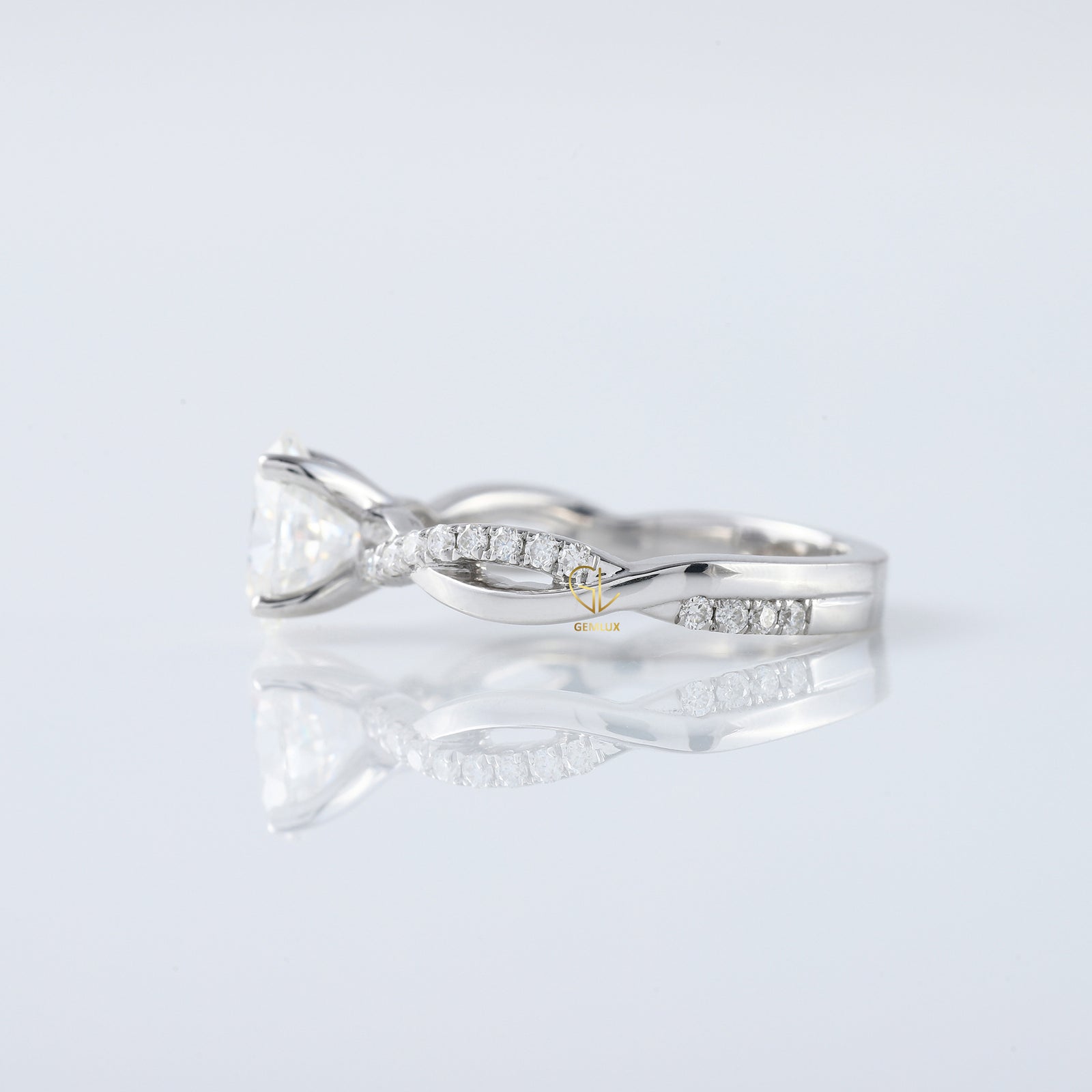 Oval Cut Lab Grown Twisted Accent Engagement Ring
