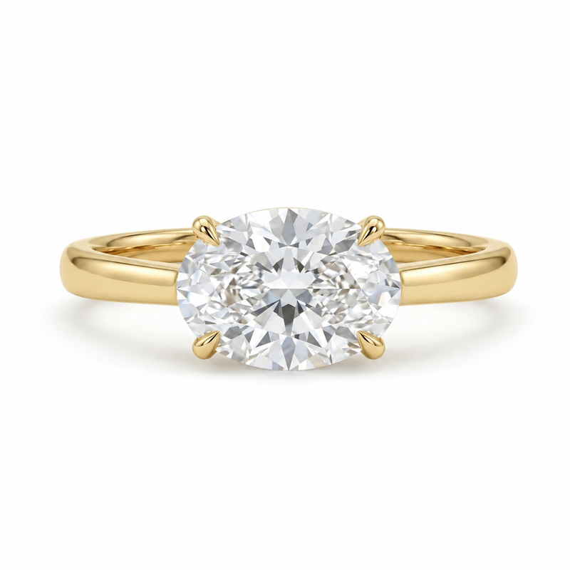 Oval Cut Moissanite Diamond East To West Solitaire Ring