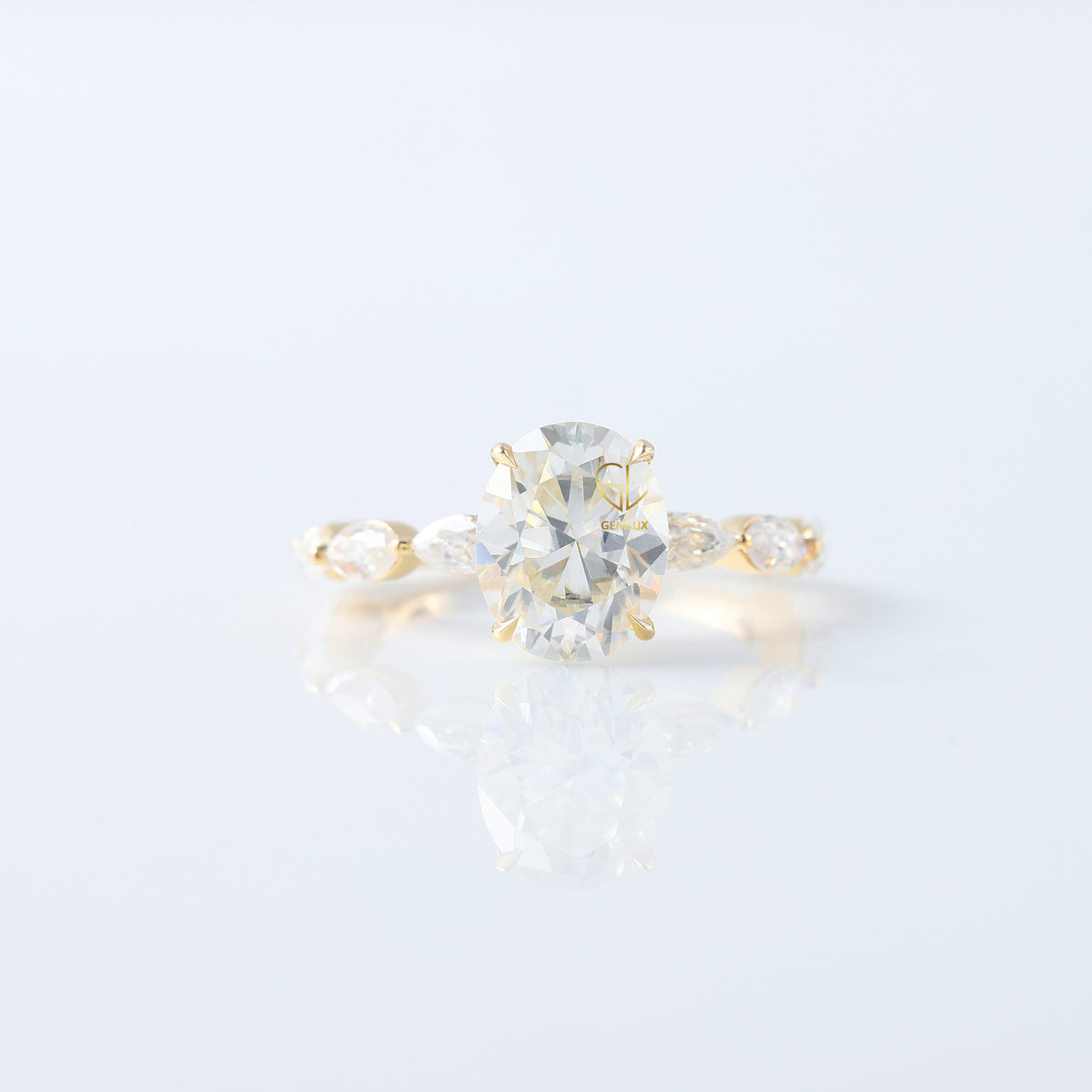 Oval Cut Moissanite Diamond Solitaire With Accent Ring