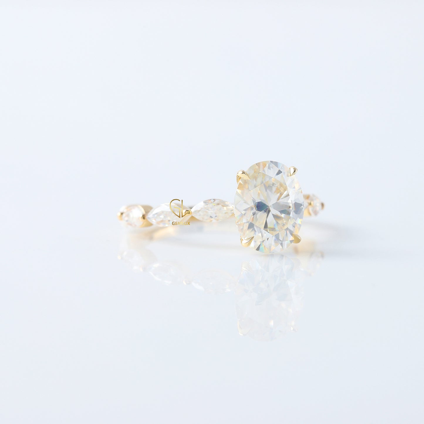 Oval Cut Moissanite Diamond Solitaire With Accent Ring