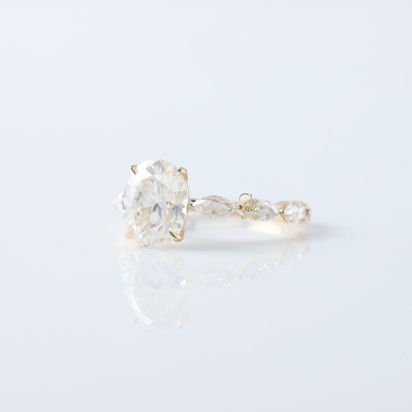Oval Cut Moissanite Diamond Solitaire With Accent Ring