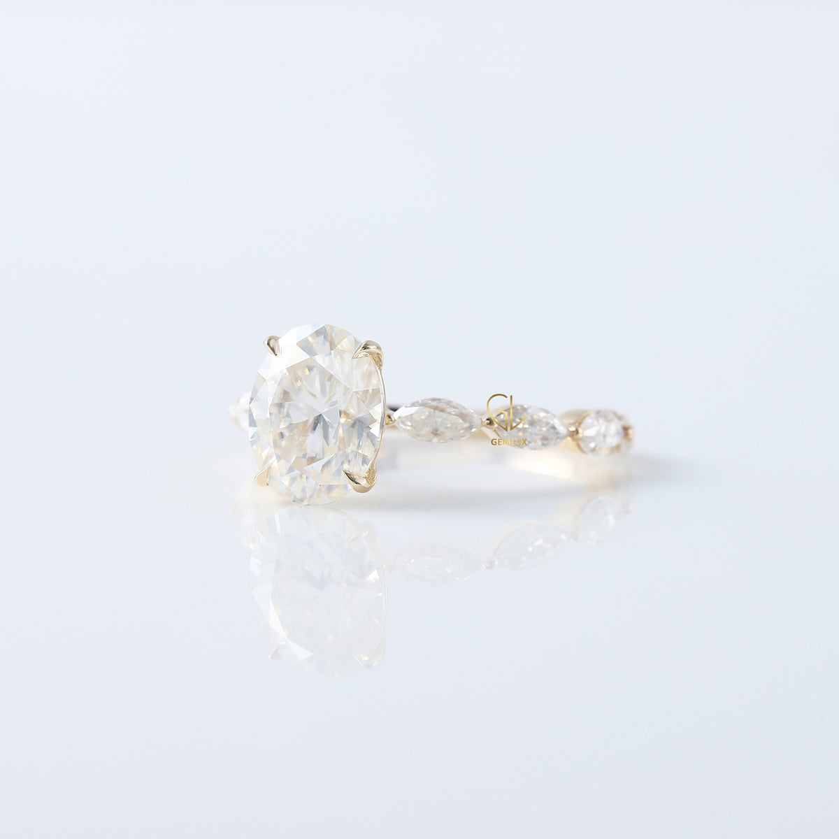 Oval Cut Moissanite Diamond Solitaire With Accent Ring