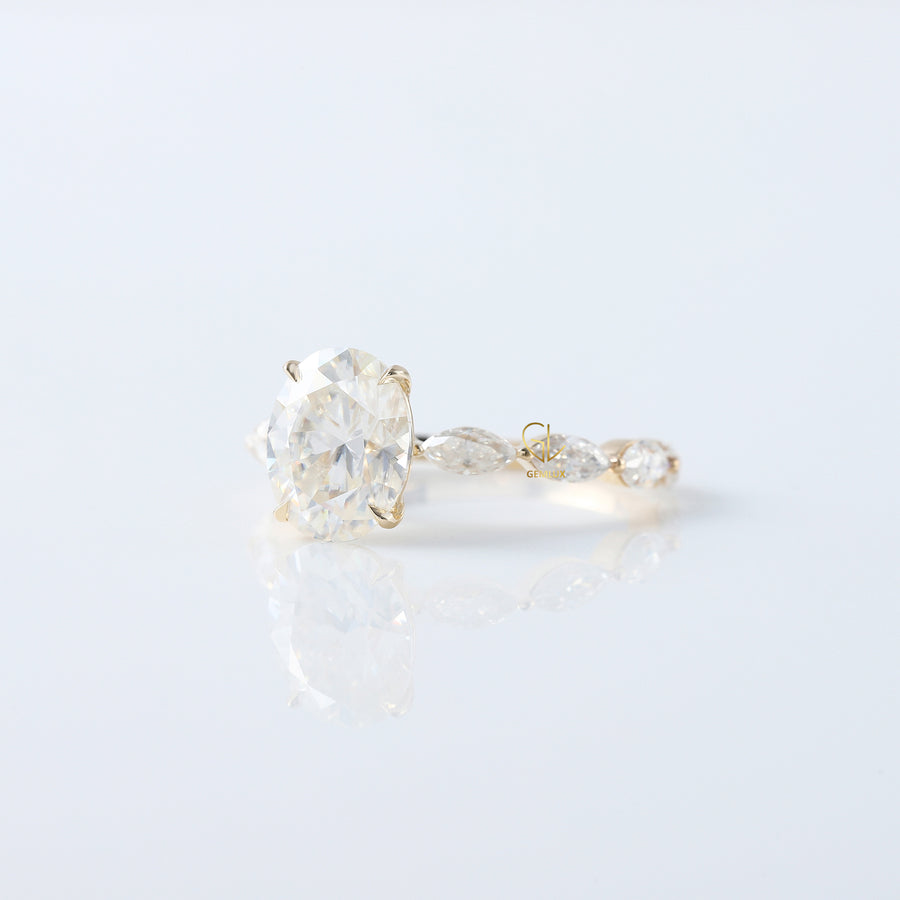 Oval Cut Moissanite Solitaire With Accent Ring