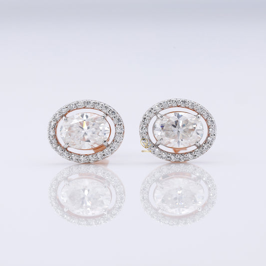 Oval Cut Moissanite Halo Stud Earrings
