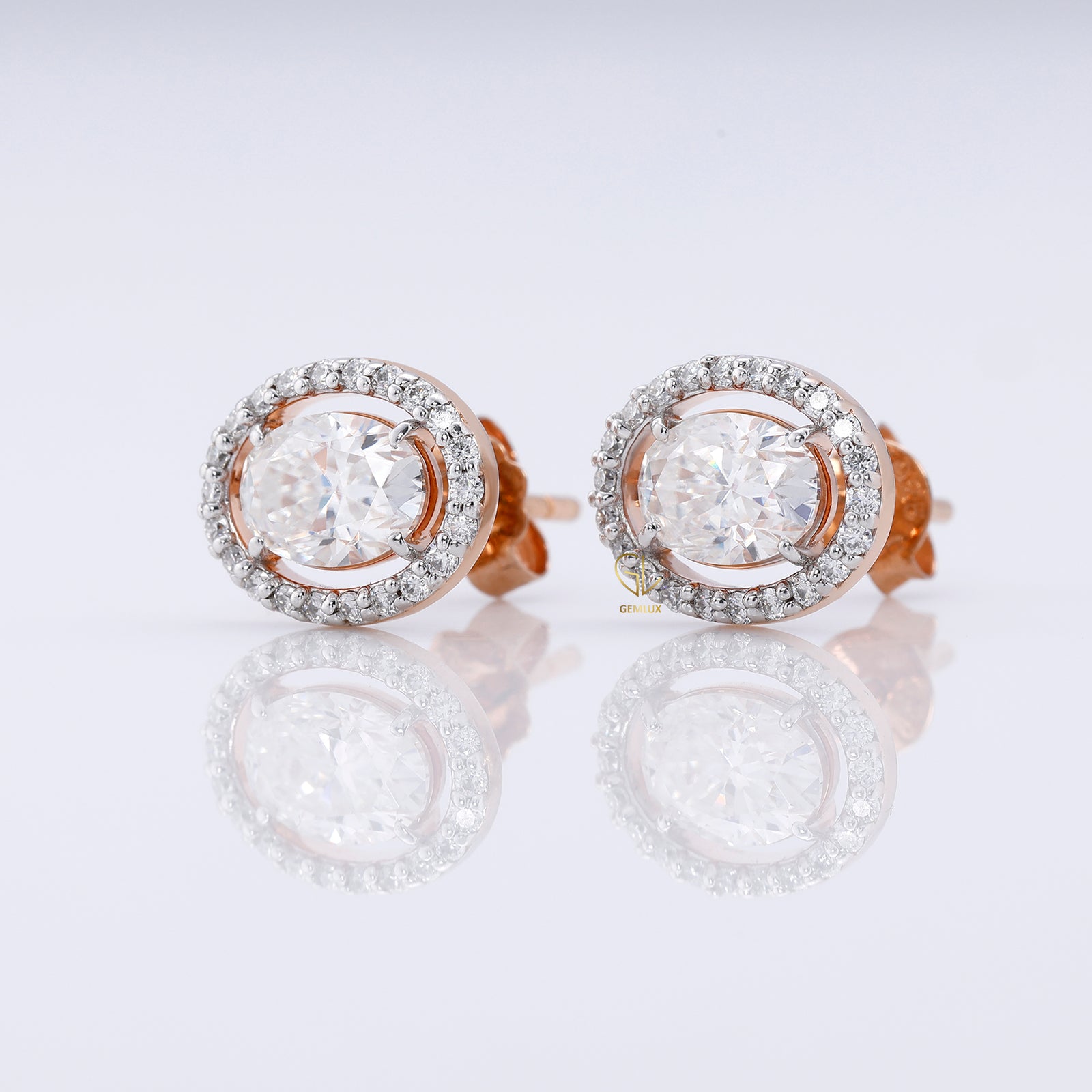 Oval Cut Moissanite Halo Stud Earrings