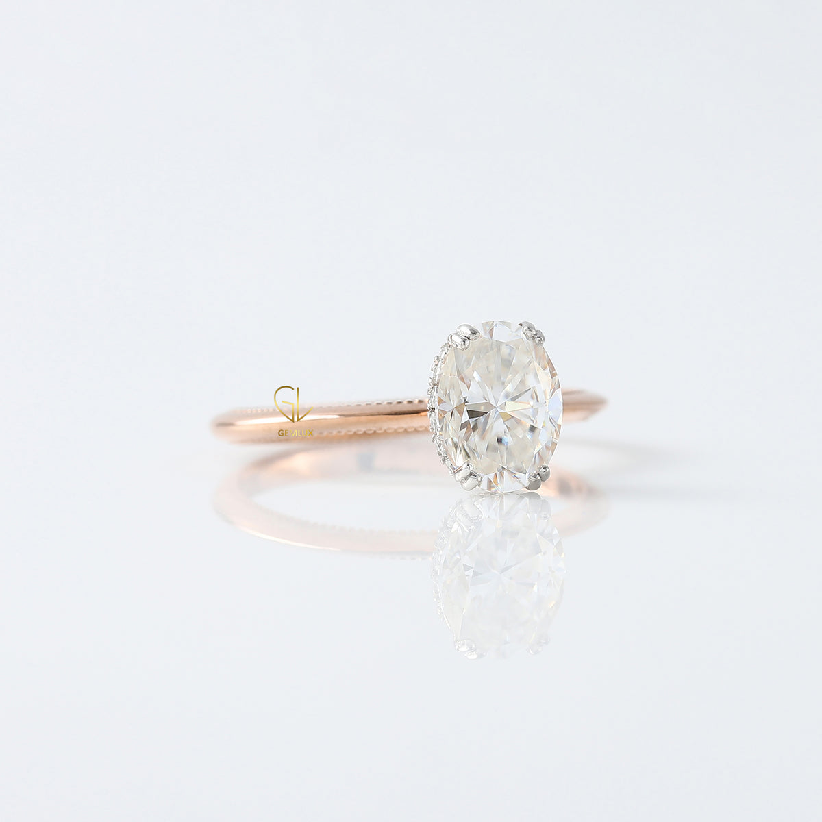 Oval Cut Moissanite Hidden Halo Engagement Ring