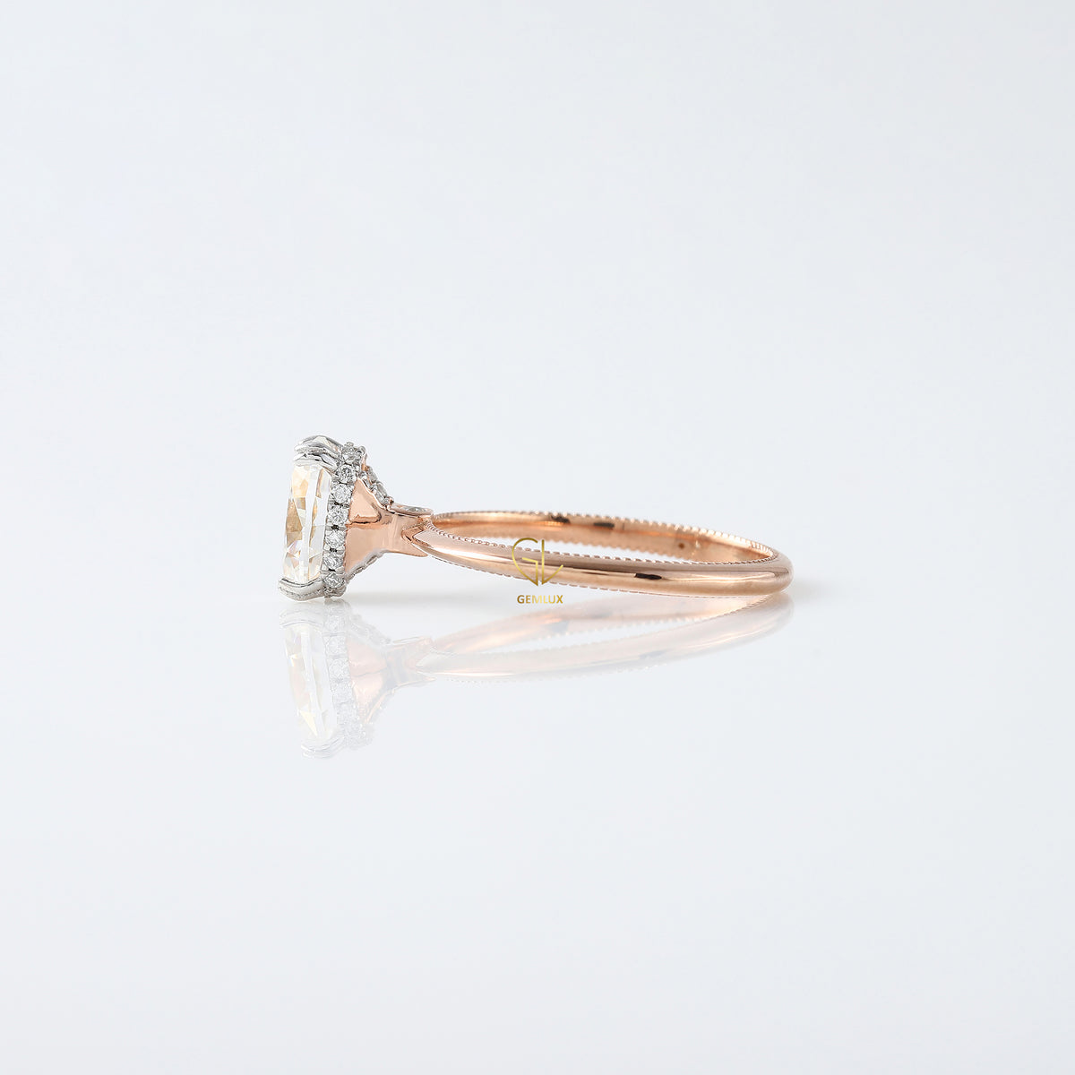 Oval Cut Moissanite Hidden Halo Engagement Ring