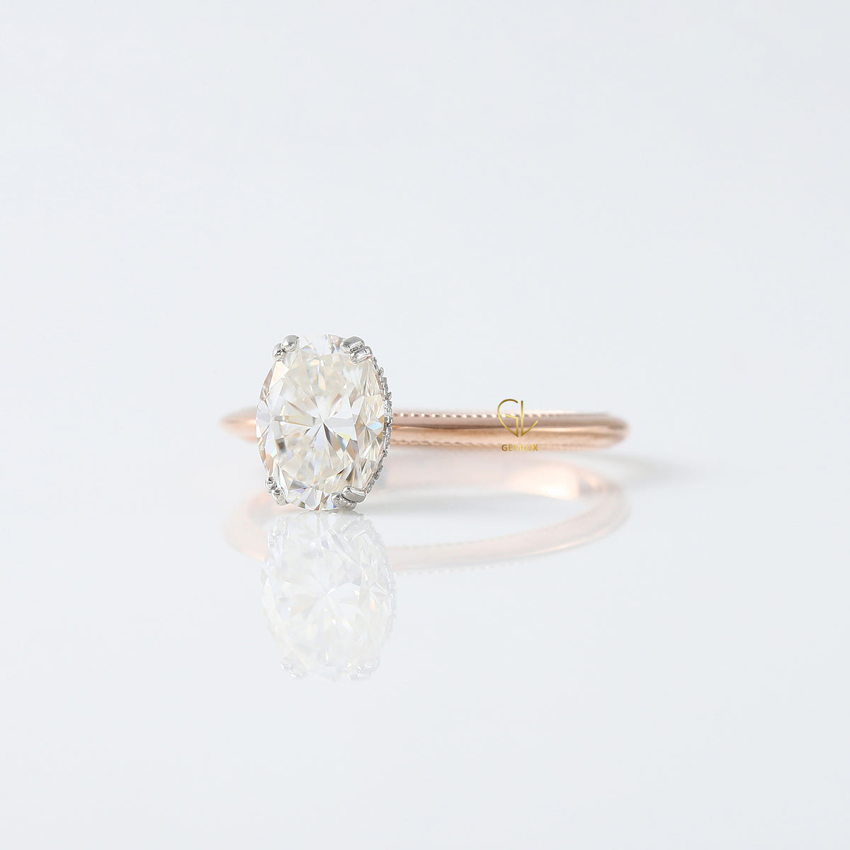 Oval Cut Moissanite Hidden Halo Engagement Ring