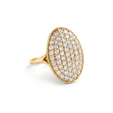 Oval lab grown diamond cluster engagement ring in yellow gold by Gemlux Jewels