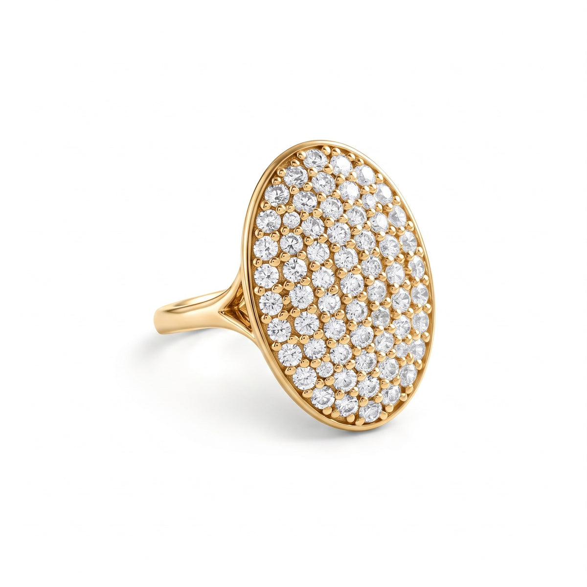 Oval lab grown diamond cluster engagement ring in yellow gold by Gemlux Jewels