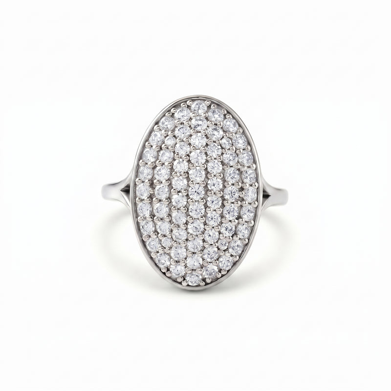 Oval Pavé Cluster Moissanite Signet Ring