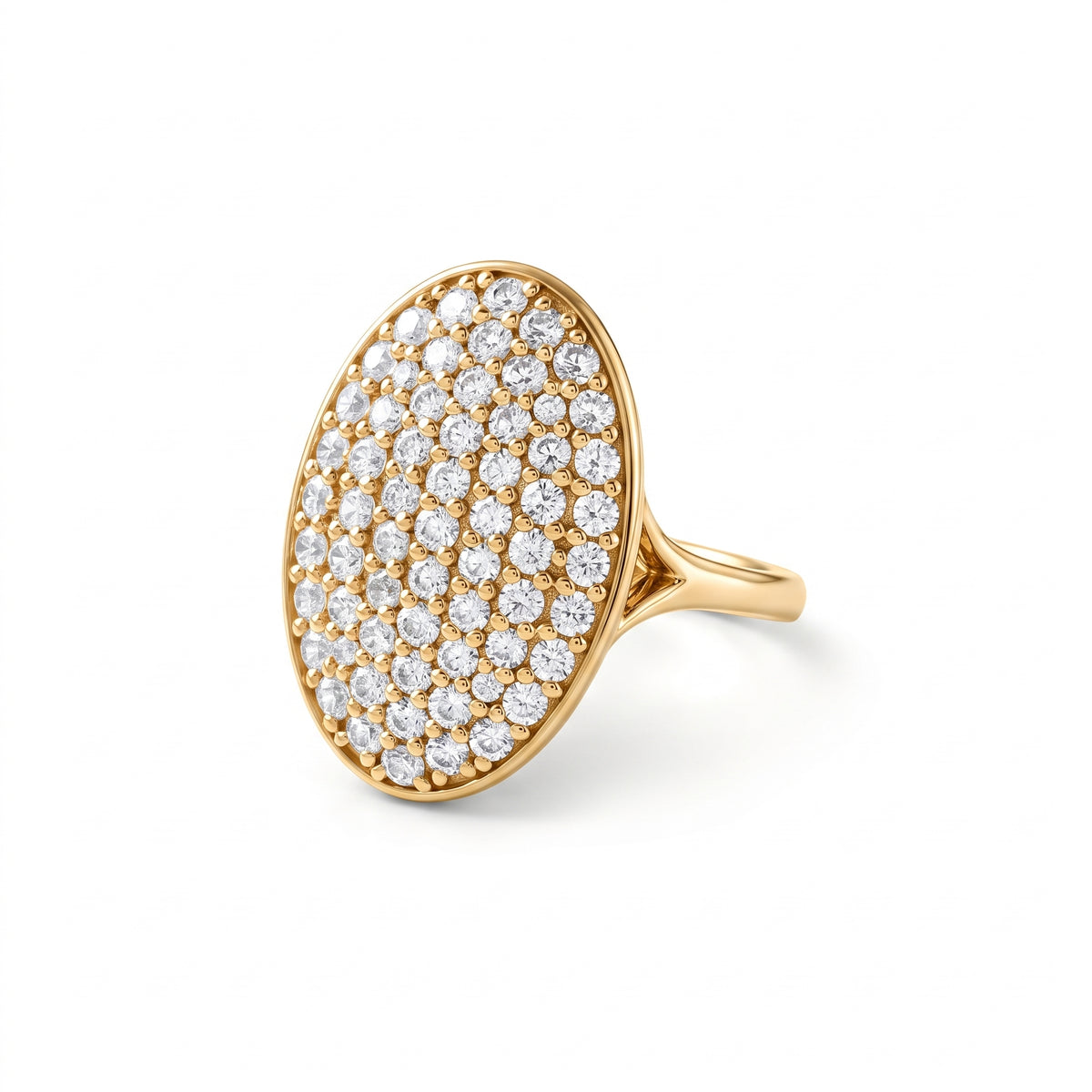 Oval lab grown diamond cluster engagement ring in yellow gold by Gemlux Jewels