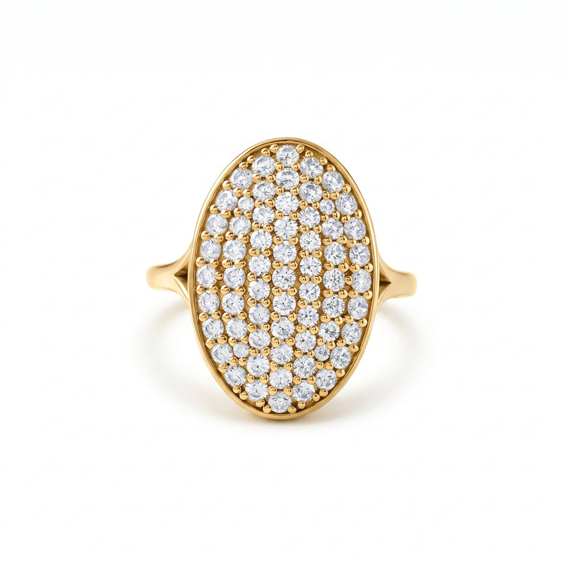 Oval Pavé Cluster Moissanite Signet Ring