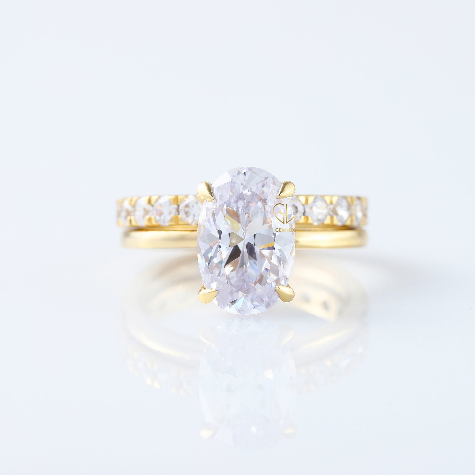 Oval Cut Lab Grown Diamond Solitaire Ring With Matching Eternity Ring Set