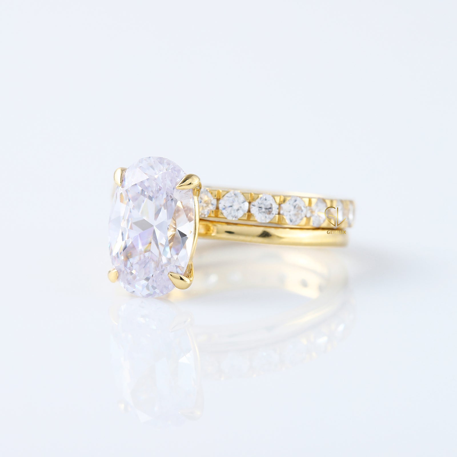 Oval Cut Lab Grown Diamond Solitaire Ring With Matching Eternity Ring Set